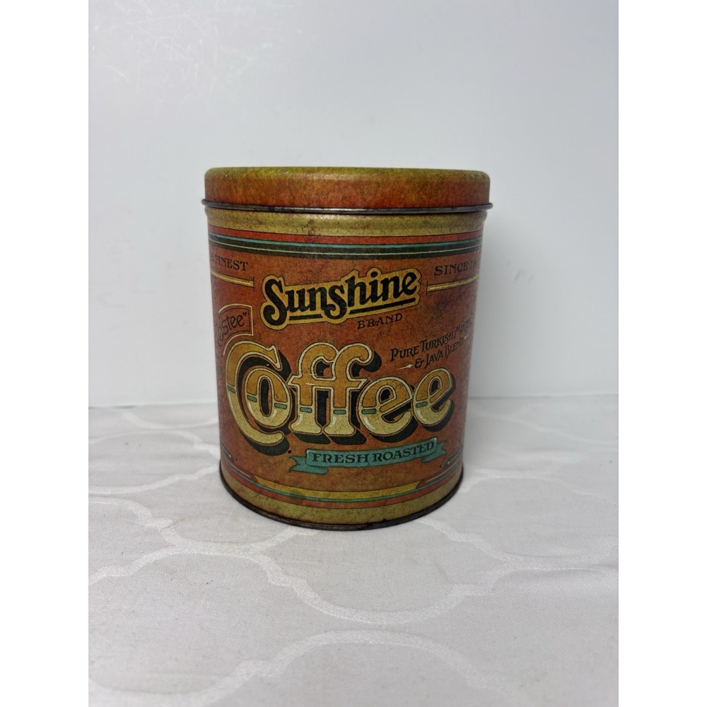 Vintage Sunshine Coffee Canister Tin Metal W/Lid Ballonoff Kitchen Retro 70s USA